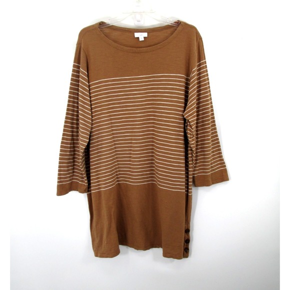 J. Jill Tops - J. Jill Tunic Knit Sweater Women XL Tall Beige Stripes Tencel Modal Lagenlook